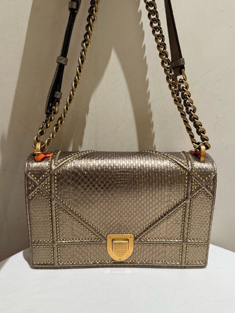 Dior Diorama Metallic Snakeskin Shield Flap Chain Shoulder Bag